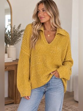 Entro Mustard Yellow Marled Knit Oversized Sweater